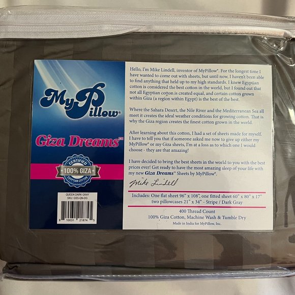 My Pillow Giza Dreams Sheet Set Stripe Dark Gray - Various Sizes - Picture 4 of 6